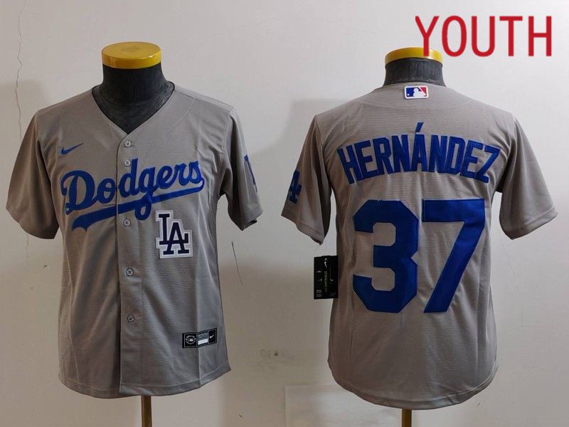 Youth Los Angeles Dodgers #37 Hernandez Grey Nike Game 2024 MLB Jersey style 7262